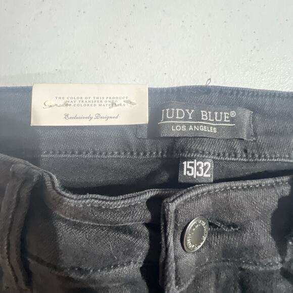 Judy Blue Black Denim Jeans distressed 15 32 eclipse tummy control flare NWT - Picture 12 of 16